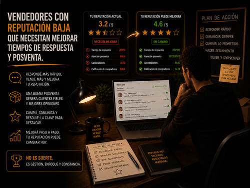 Vendedores con reputación baja que necesitan mejorar tiempos de respuesta y posventa